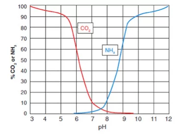 CO 2和pH相關(guān)，影響NH 3的毒性